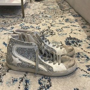 Golden Goose Slide Silver Glitter Hi Top Sneakers